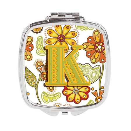 CAROLINES TREASURES Letter K Floral Mustard and Green Compact Mirror CJ2003-KSCM